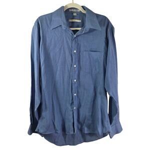 JOHN HENRY wrinkle less‎ performance men's blue long sleeve button up 16/34-35